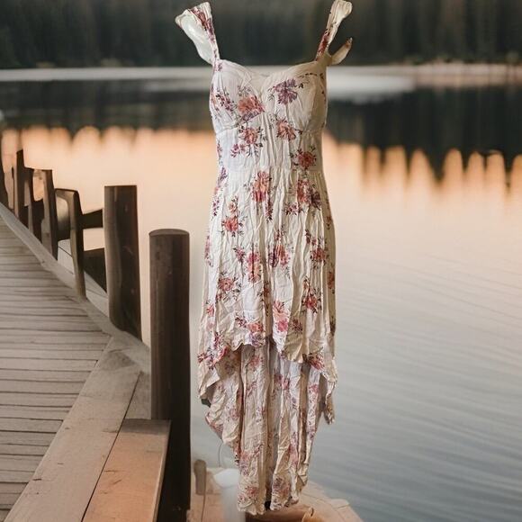 AsUWish WomenL Floral Cottagecore Coquette HighLow Summer Coastal Highwaist Boho - Picture 1 of 9